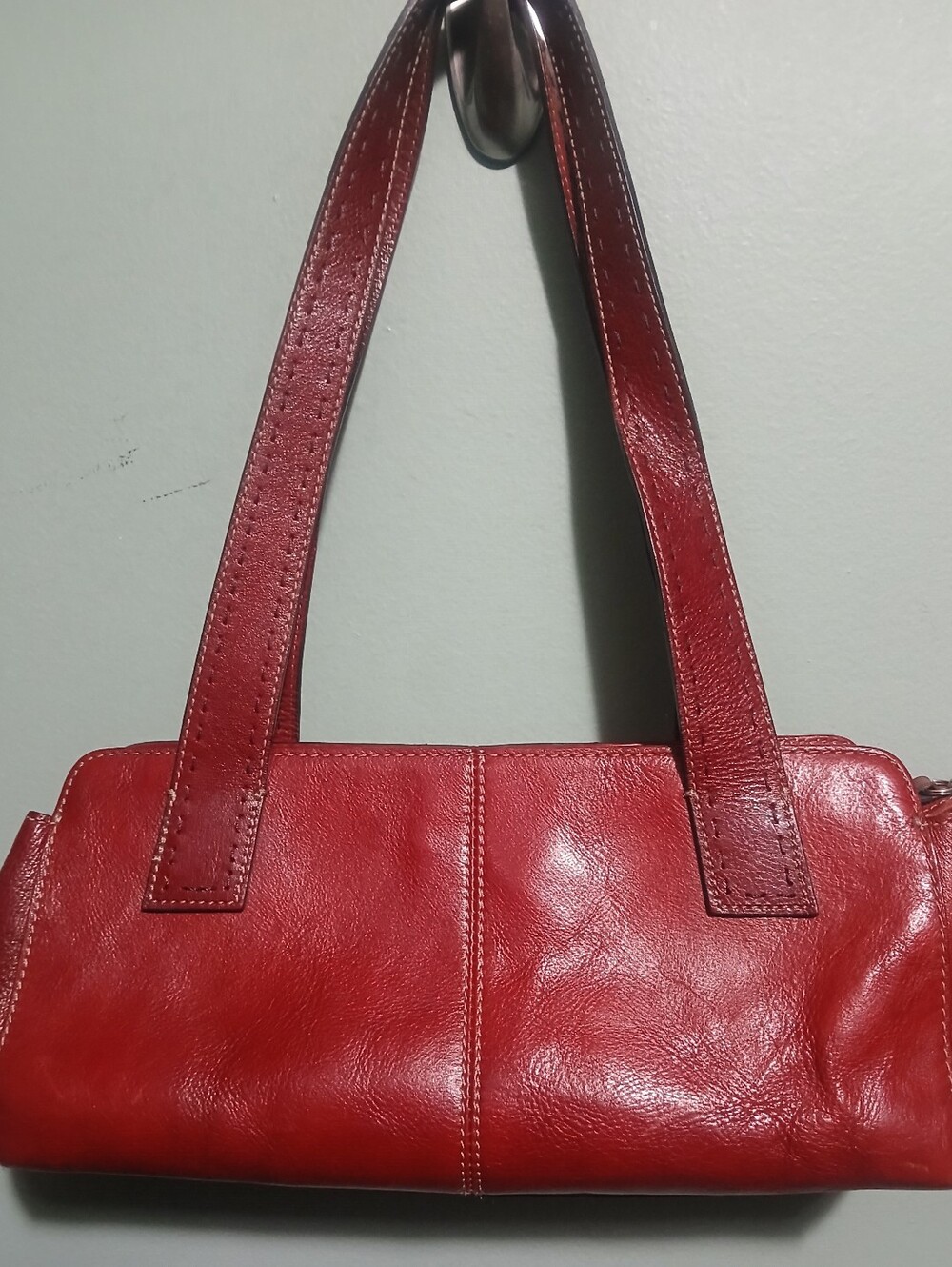 Y2K Fossil Red Leather Baguette Shoulder Bag